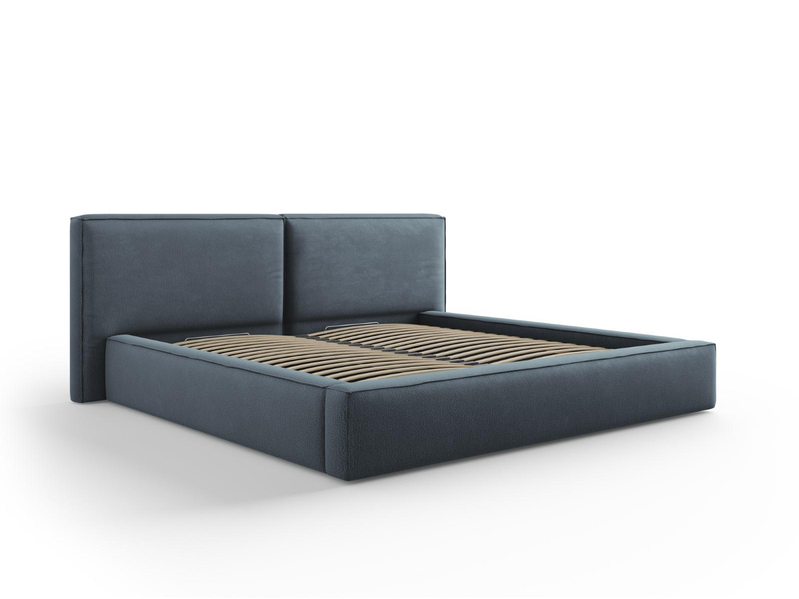 BETT mit Bettkasten und Kopfteil Jodie aus strukturiertem Stoff blau 200x200cm - Blau, Textil (200/200cm) - Micadoni