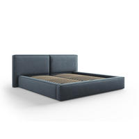 BETT mit Bettkasten und Kopfteil Jodie aus strukturiertem Stoff blau 200x200cm - Blau, Textil (200/200cm) - Micadoni
