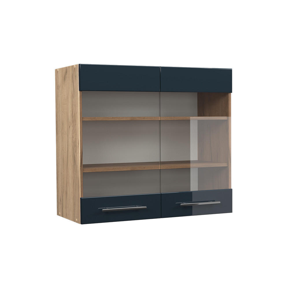 KÜCHENGLASSCHRANK Fame-Line Dunkelblau Hochglanz 80 cm - Eiche Wotan/Dunkelblau, Holzwerkstoff (80/72/34.1cm) - Vicco
