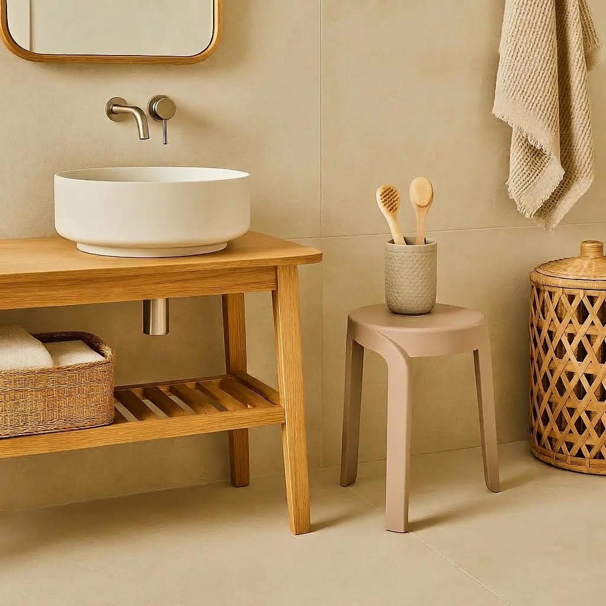 HOCKER POMPA beige - Beige, Kunststoff (36/45/35cm) - Légia Home