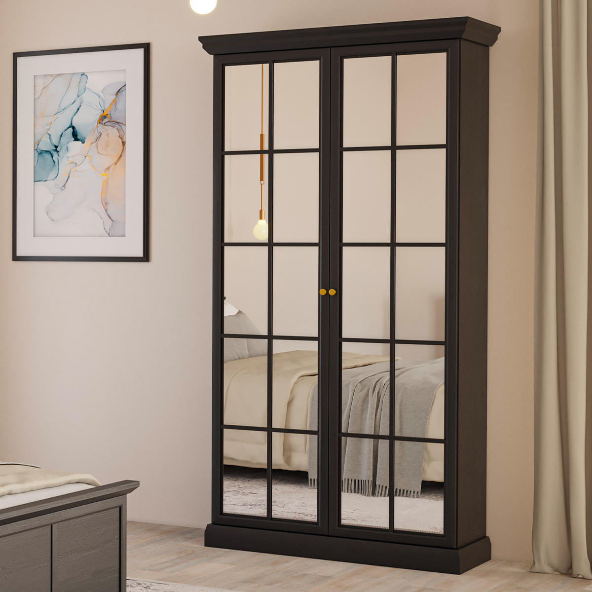 SCHRANK 2 Türen Toja Anthrazitfarbenes Holz - Braun, Holzwerkstoff (102.4/200/55.7cm) - Petits-meubles