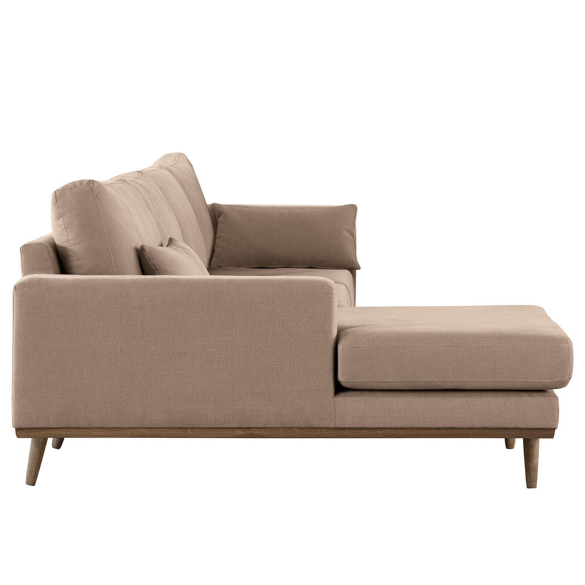 ECKSOFA mit Longchair - Taupe/Eichefarben, Naturmaterialien/Eichenholz (281/153cm) - home24