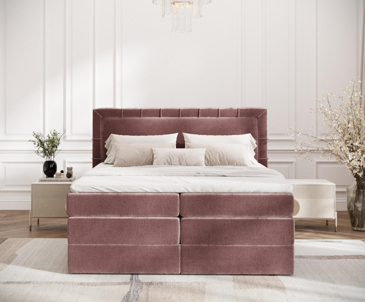 BOXSPRINGBETT Rosabel Rosa 200/200 cm mit Matratze und Topper - Pink/Schwarz, Holz/Holzwerkstoff (200/200cm) - Maison de Reve