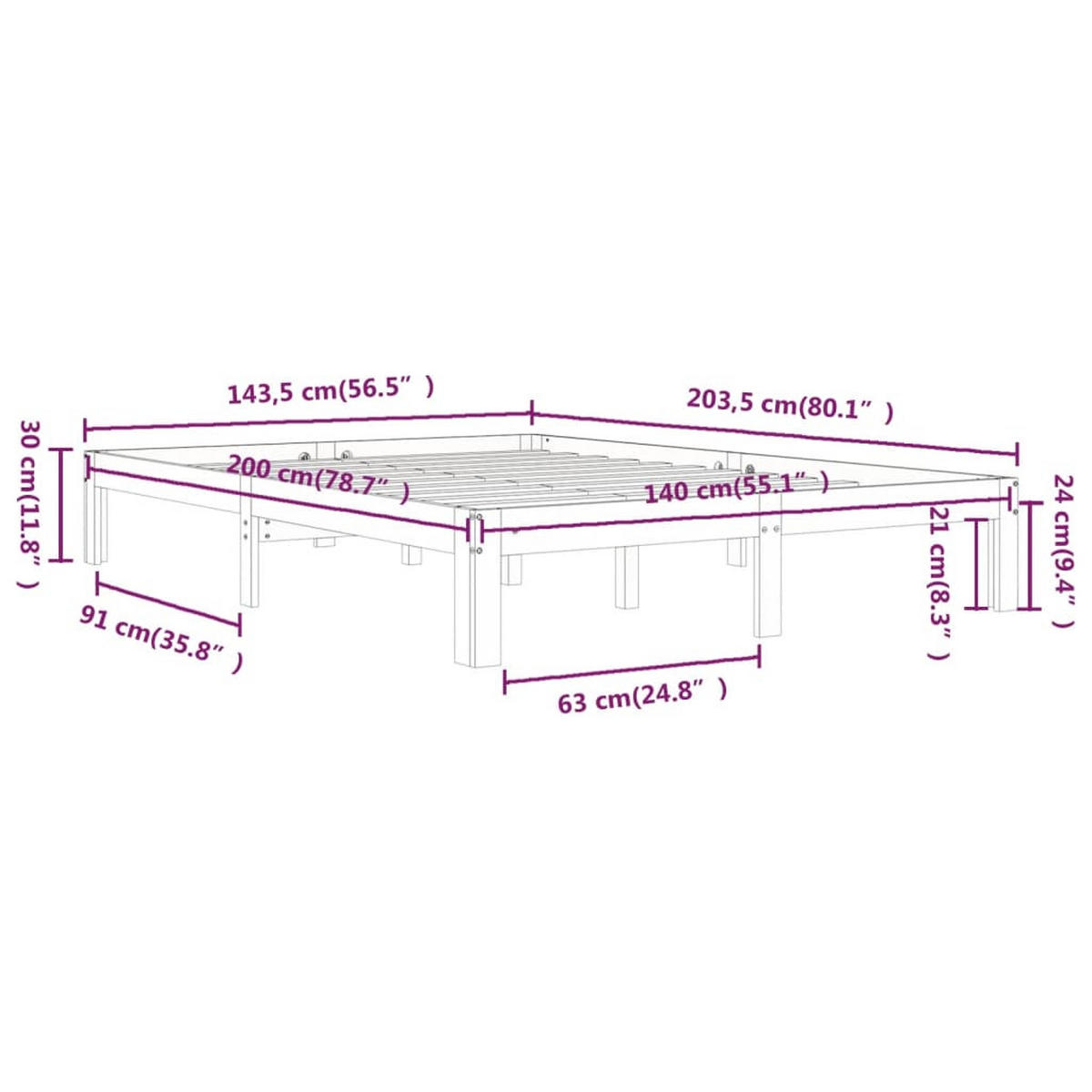 MASSIVHOLZBETT Kiefer 140/200 Cm - Braun, Holz (140/200cm) - vidaXL