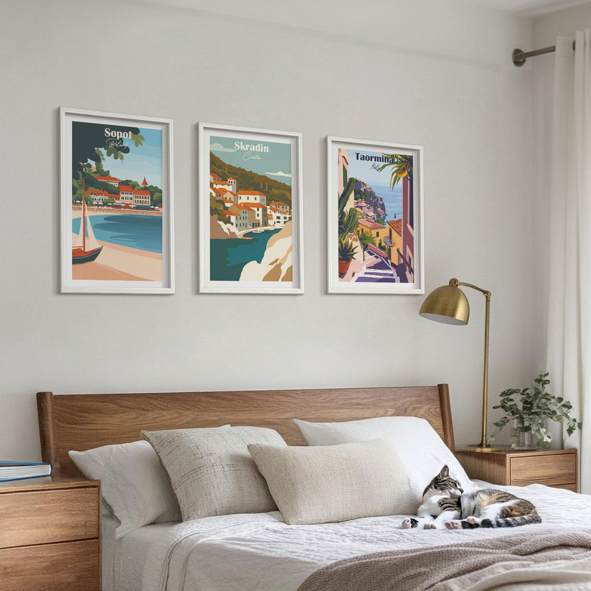 WANDBILDER 3er-Set - 40x60 cm Weißer Rahmen - Illustrationen von Küstenstädten - Weiß, Kunststoff (40/60cm) - ArtPrintCave