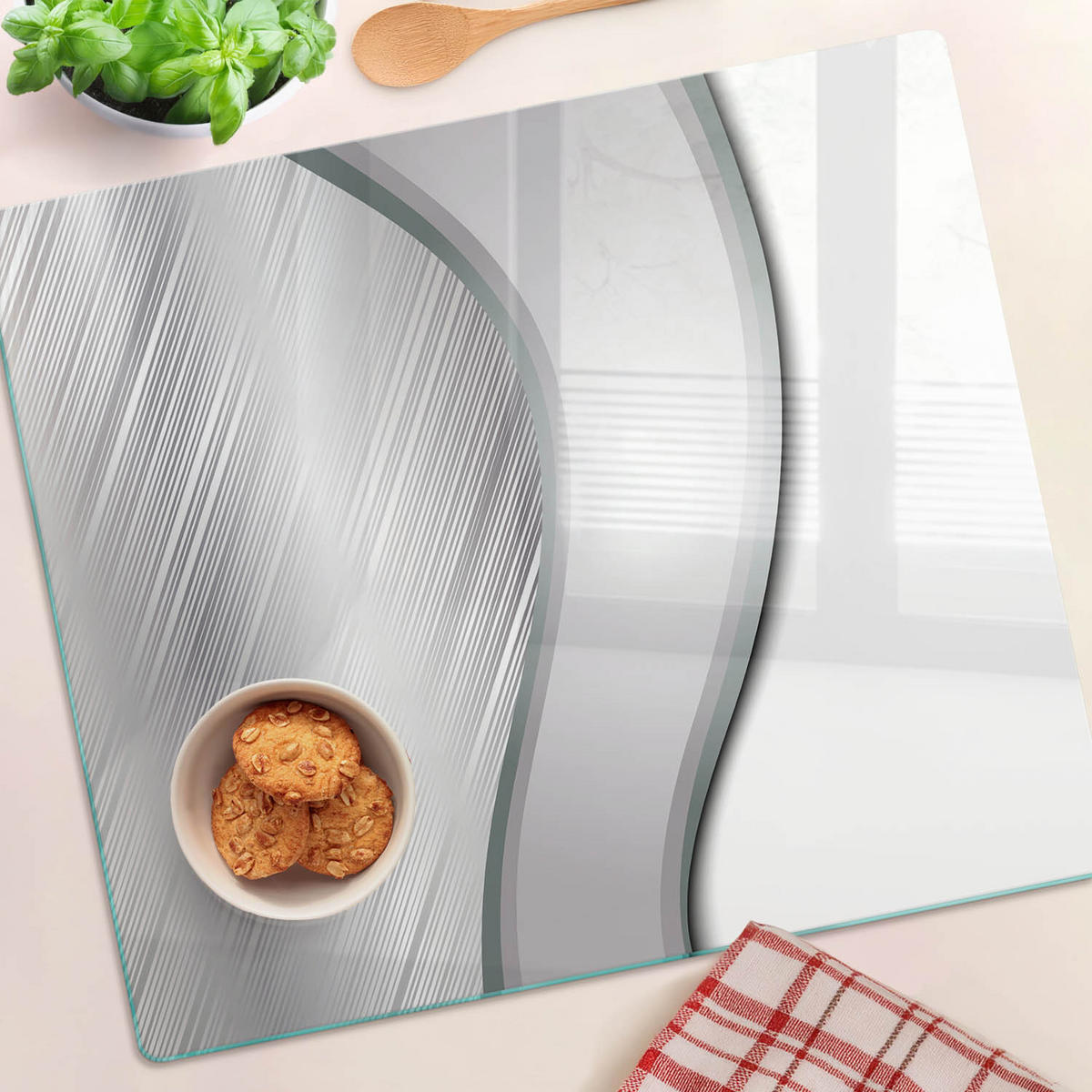 GLASPLATTE 60x52 cm Textur - Silberfarben, Glas (60/0.4/52cm) - TULUP