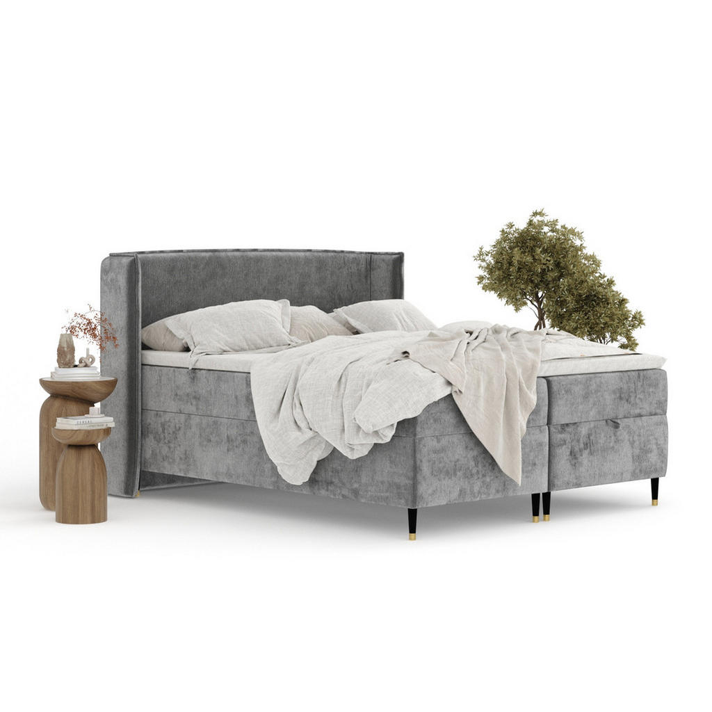 Thumbnail - Maison de Reve Boxbett, Dunkelgrau, Textil, Buche, Kiefer, H3, Höhe ca. 19 cm, 160x200 cm, Oeko-Tex® Standard 100, FSC 1...