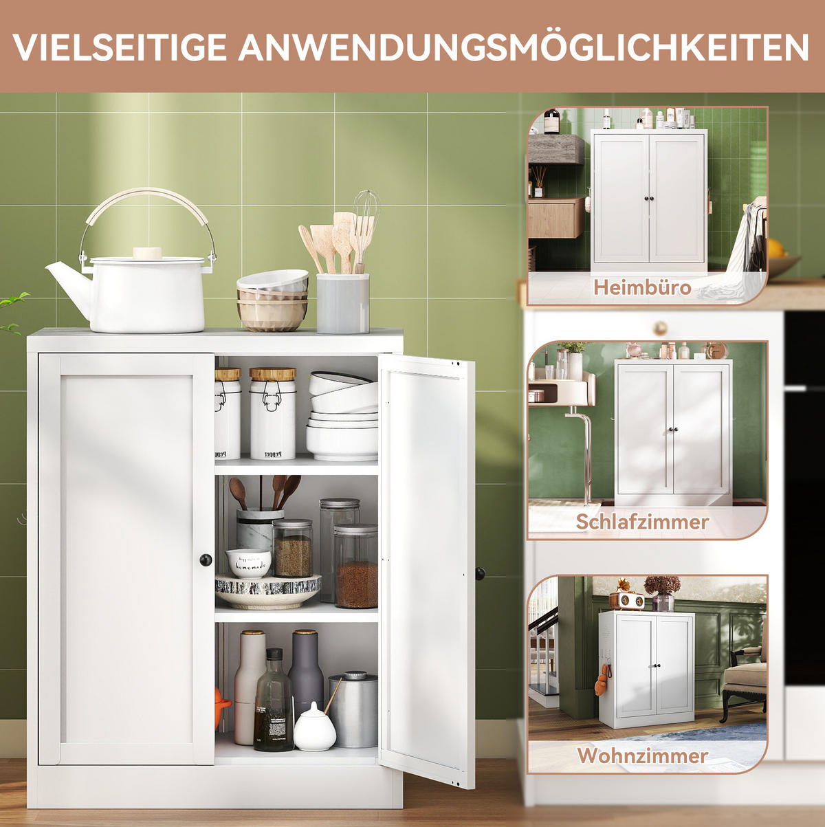 VORRATSSCHRANK aus Metall 35x70x88 cm Weiß mit 2 verstellbaren Einlegeböden, Außenhaken und Kippsicherung - Weiß, Metall (70/88/35cm) - Modfu