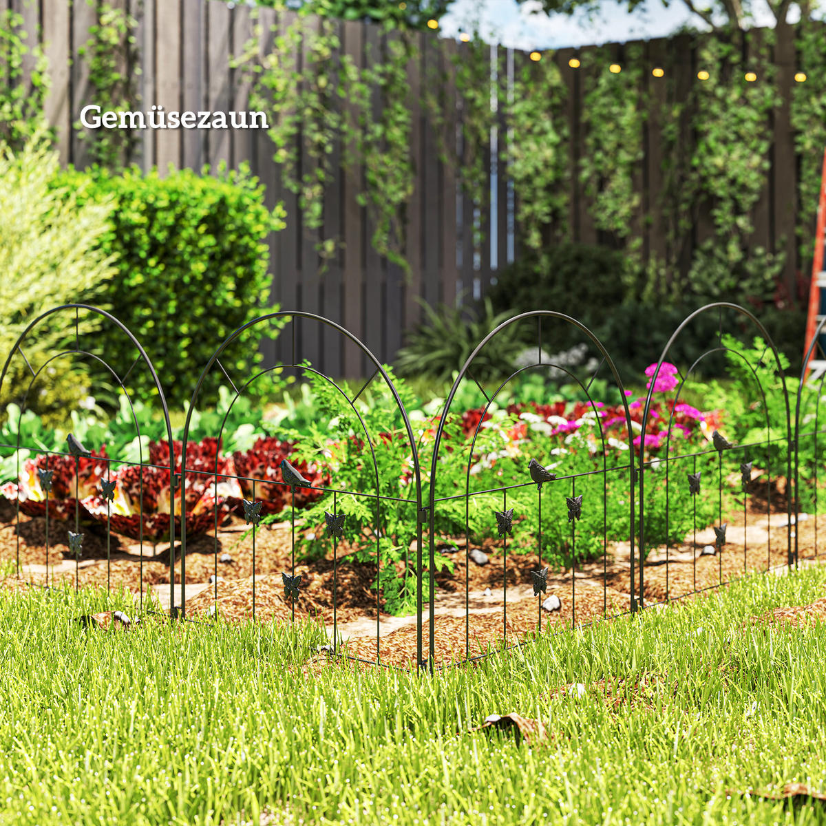 GARTENZAUN Stahl 300 cm x 70 cm - Schwarz, Metall (1/70cm) - Outsunny