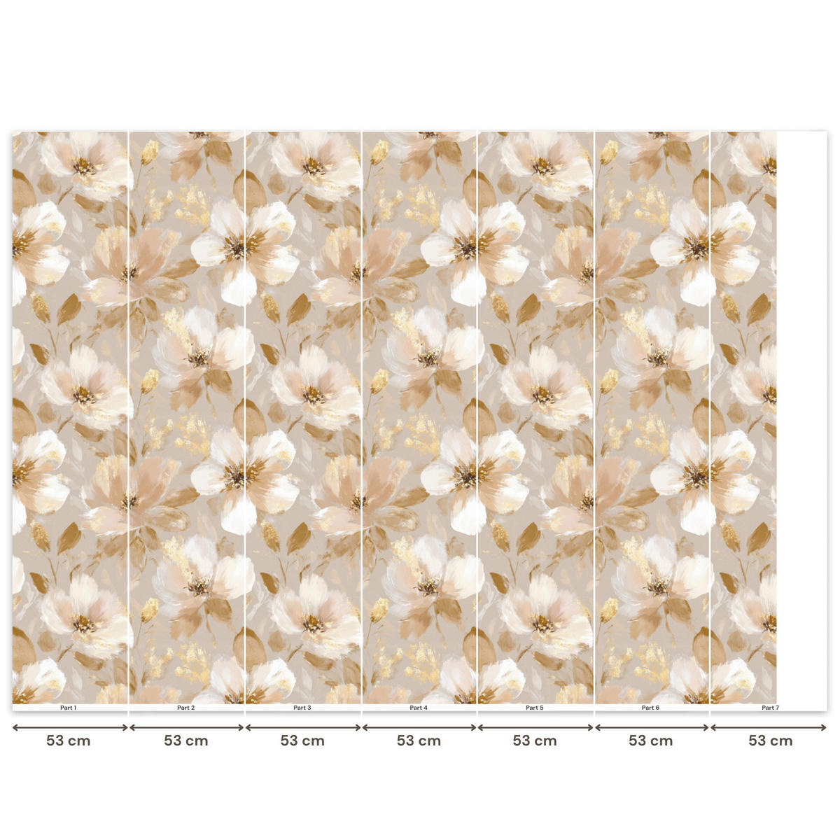 TAPETE - Blumen - künstlerisch - Gold - 300x220 cm - Beige, Papier (300/220cm) - OnlyWow