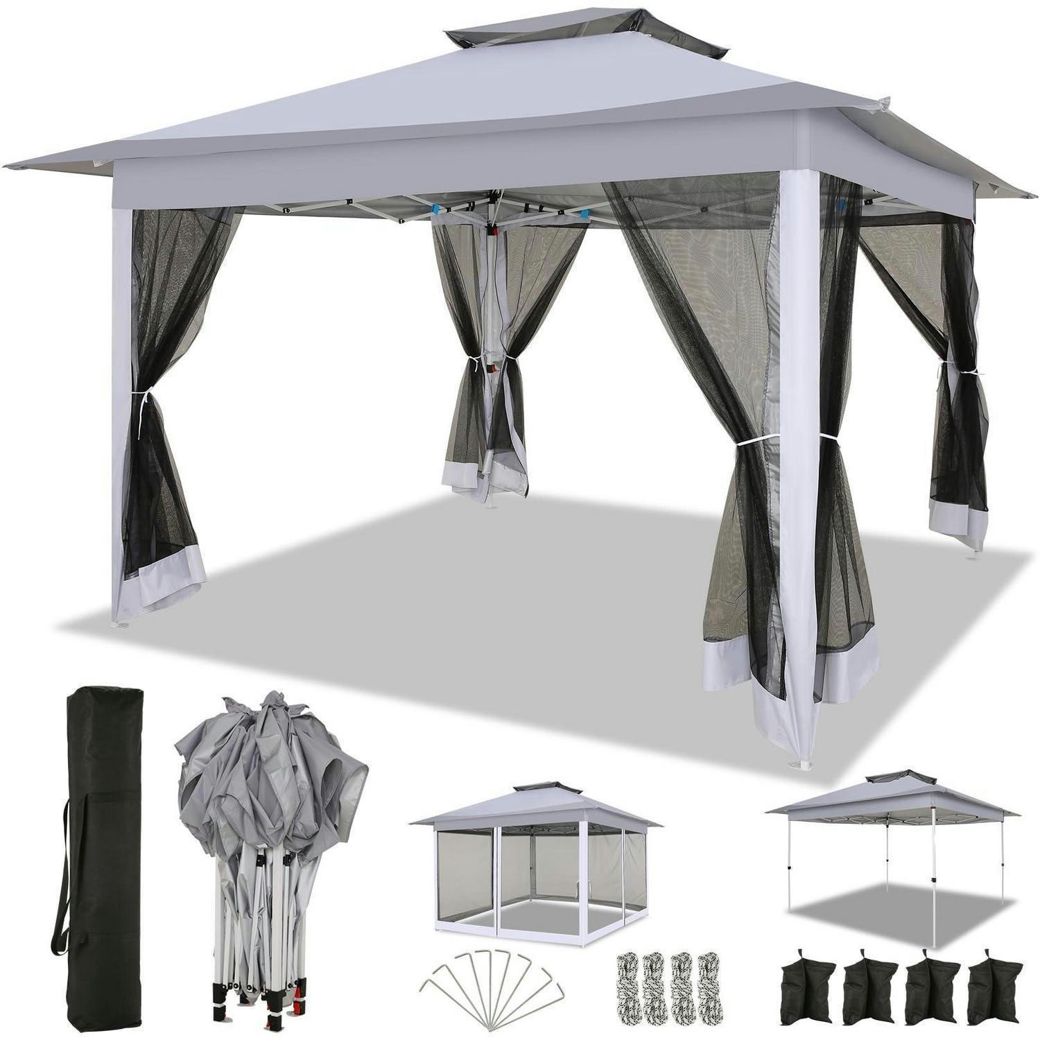 FALTPAVILLON Grau mit Moskitonetz 3,65 x 3,65 m - Grau, Metall (365/270/365cm)