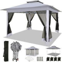 FALTPAVILLON Grau mit Moskitonetz 3,65 x 3,65 m - Grau, Metall (365/270/365cm)