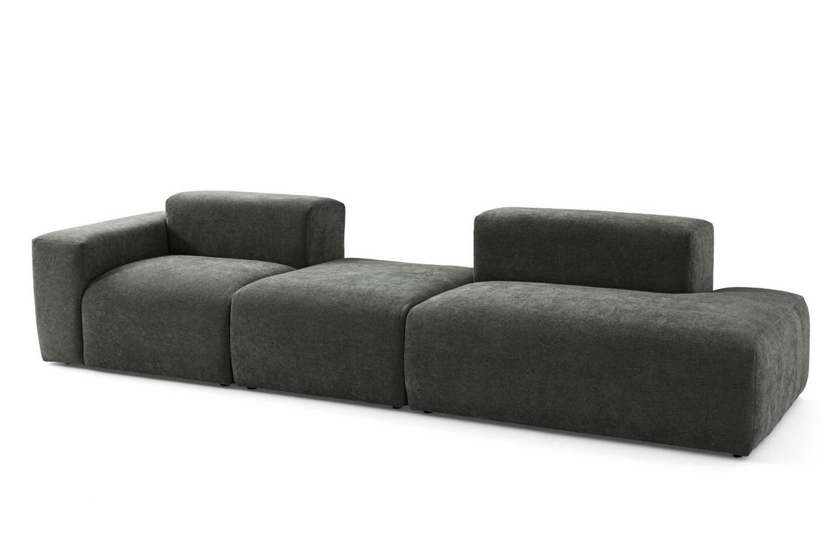 4-SITZER modulares Sofa HEAVEN SET 4 Rechts, Breite 335 cm Webstoff Dunkelgrau - Dunkelgrau/Schwarz, Holz/Kunststoff (102/71/335cm) - Muffo