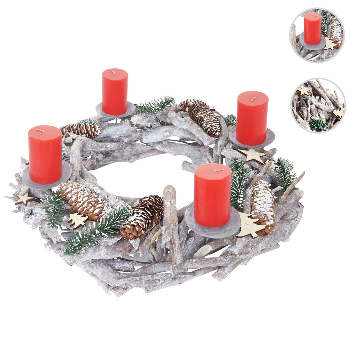 ADVENTSKRANZ XXL RUND HOLZ KERZEN ROT Weiß, Rot - Rot/Weiß, Holz (48/11cm) - MCW