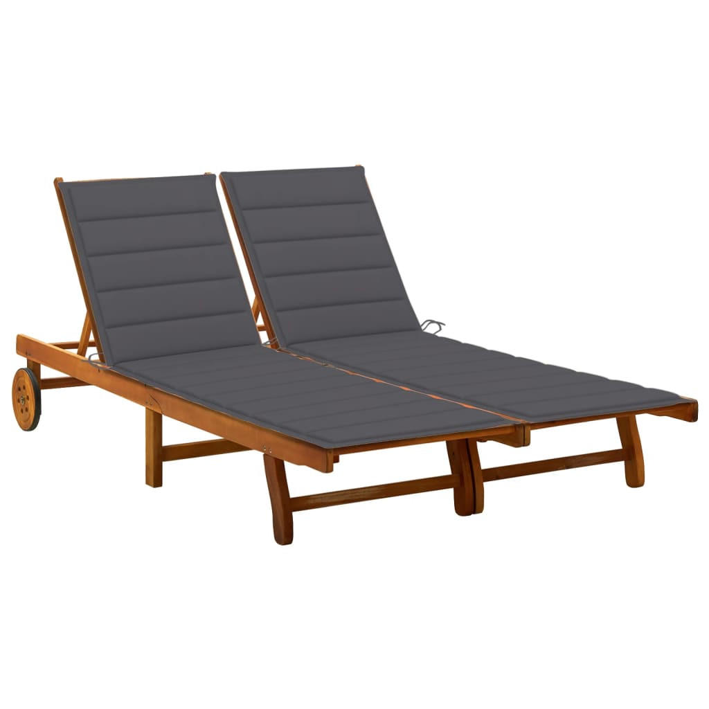2-PERSONEN-SONNENLIEGE mit Auflagen Akazie Massivholz - Anthrazit, Holz (200/76/200cm) - furnicato