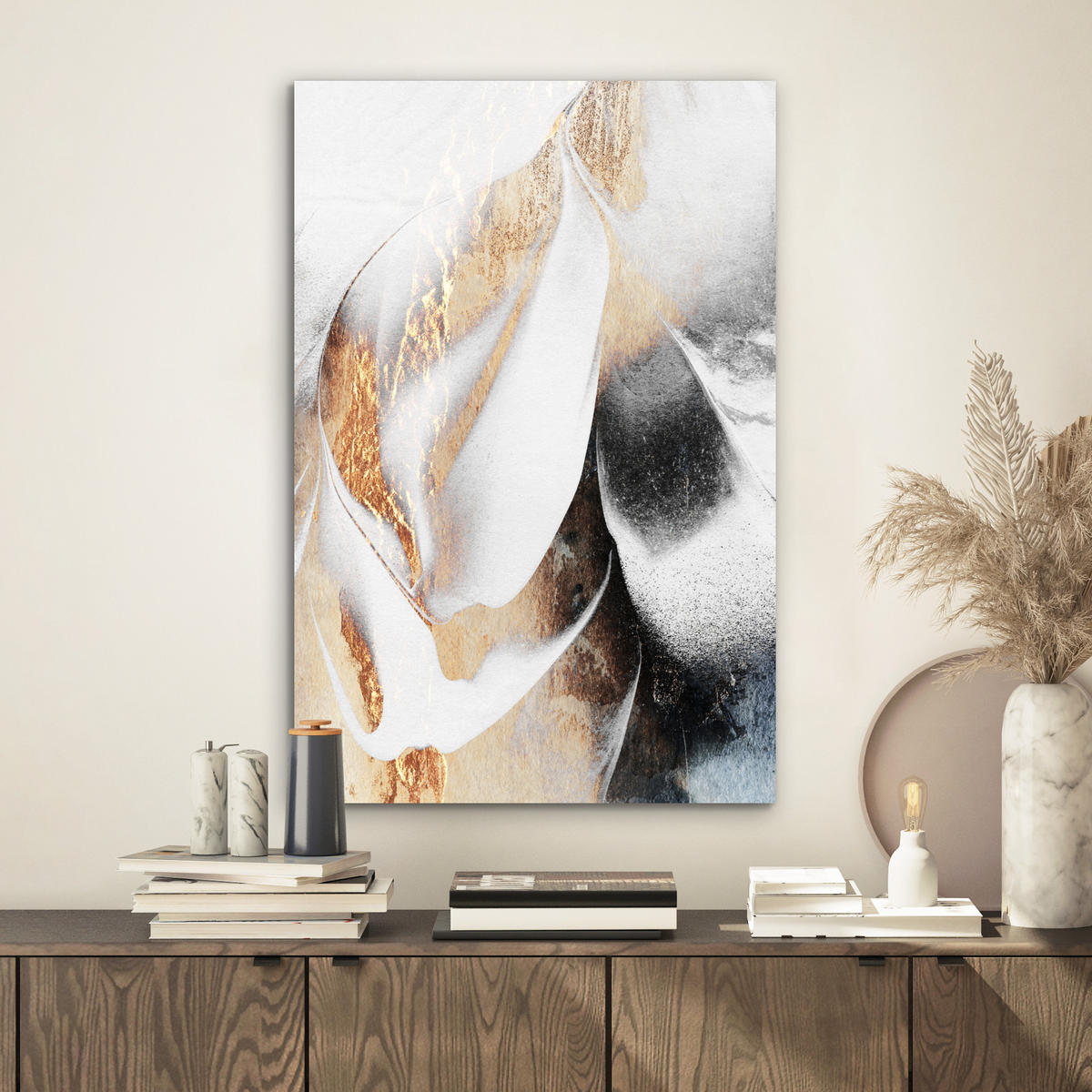 METALLBILD Luxus - Abstrakt - Gold - Weiß 40x60 cm - Goldfarben, Metall (40/60cm) - MuchoWow