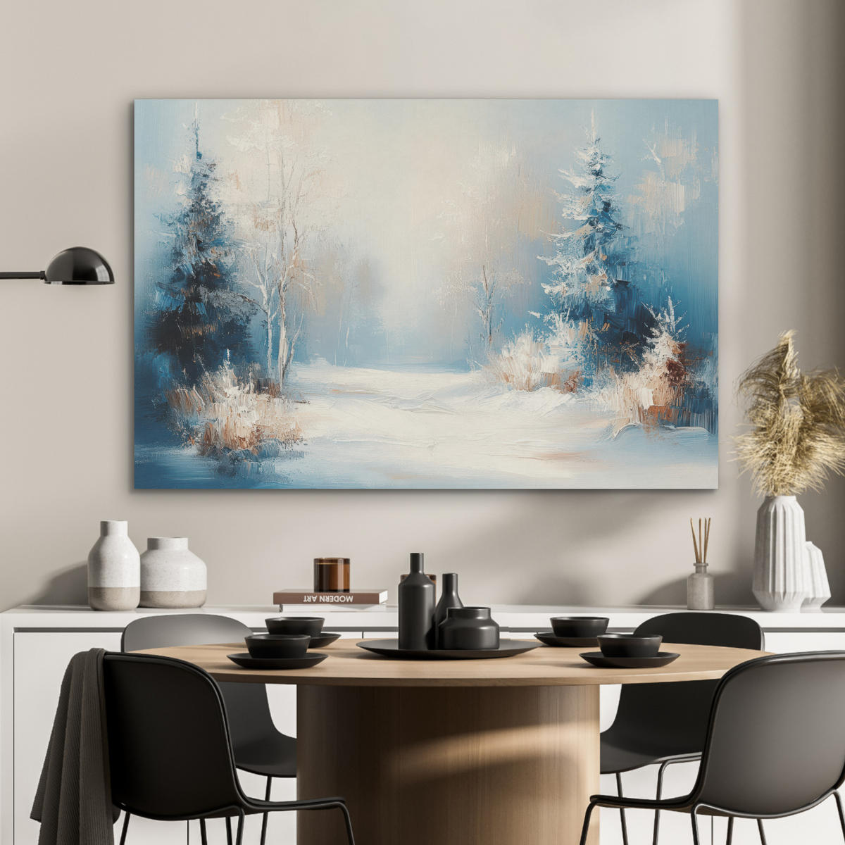 AKUSTIKBILD Wald - Winter - Natur - Abstrakt - Schnee Akustikpaneele 90x60 cm - Weiß, Kunststoff (90/60/0.9cm) - MuchoWow