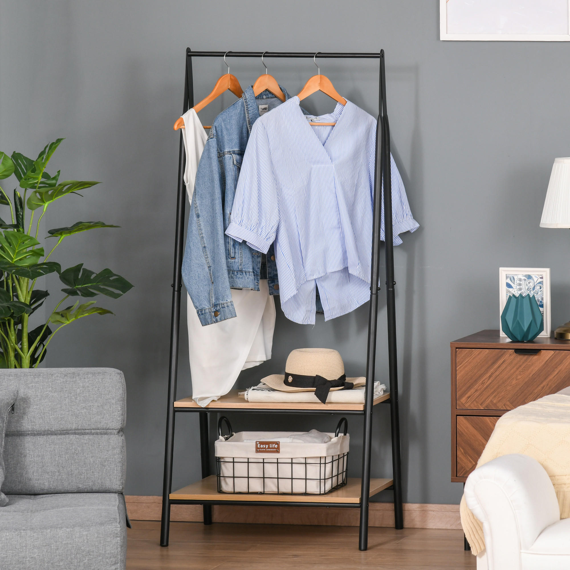 KLEIDERSTÄNDER, MDF Stahl, Natur+Schwarz - Multicolor, Kunststoff (425/149/64cm) - HOMCOM