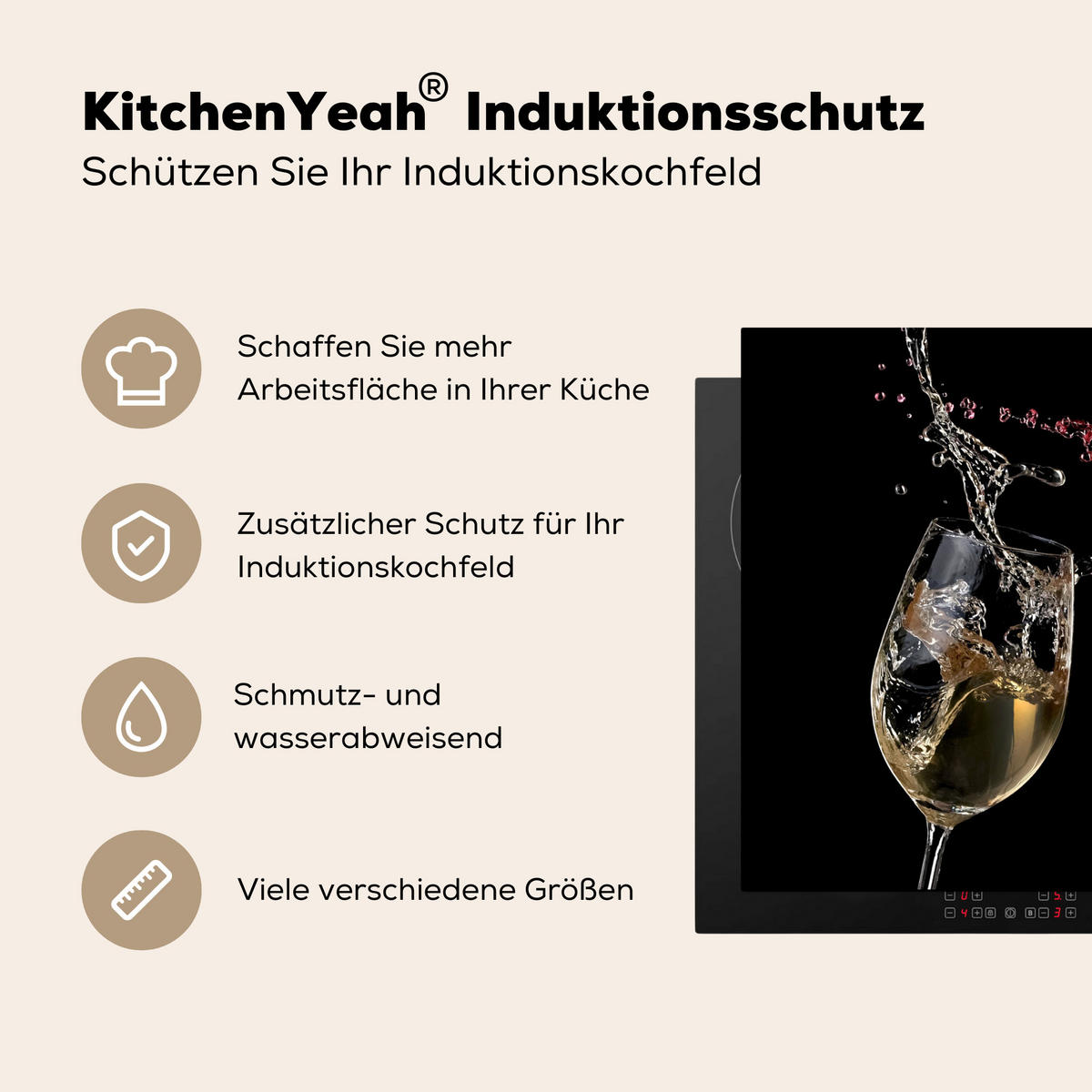 HERDABDECKPLATTE Rotwein - Weißwein - Glas - Schwarz 77x59 cm - Weinrot, Kunststoff (77/0.2/59cm) - MuchoWow