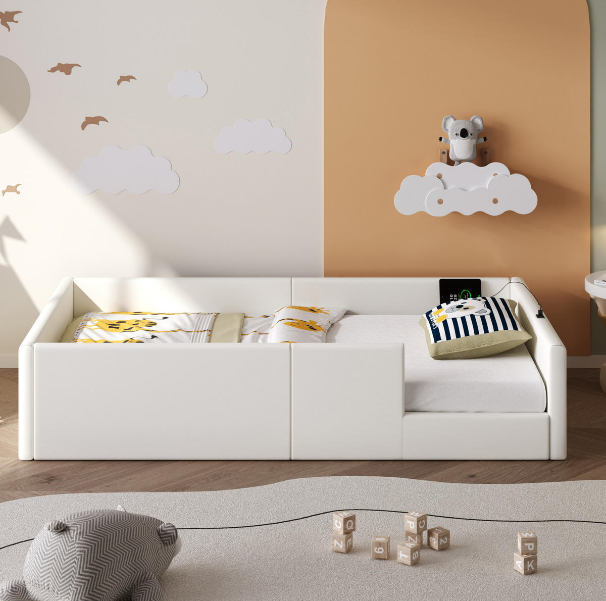POLSTERBETT 90/200 cm weiß aus MDF mit Ladestation - Weiß, Holzwerkstoff (90/200cm) - OKWISH