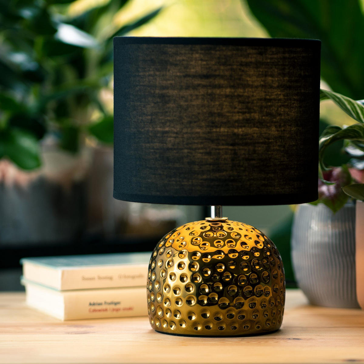 TISCHLAMPE FRAGI, Gold/Schwarz - Goldfarben/Schwarz, Keramik/Textil (21/21/30cm) - KONSIMO®