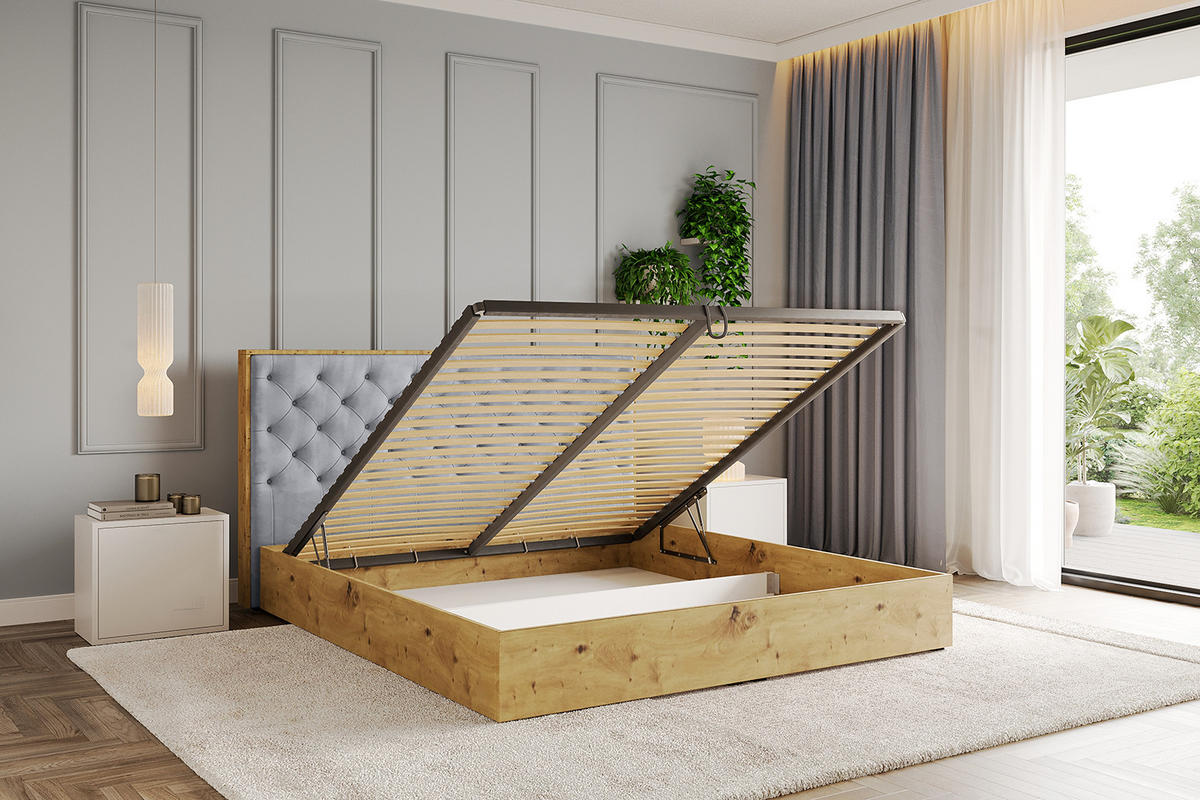 POLSTERBETT mit Bettkasten und Lattenrost, Boxbett ohne Matratze - ENZO3 180x200 Hellgrau - Hellgrau, Holzwerkstoff/Textil (180/200cm) - ALTDECOR