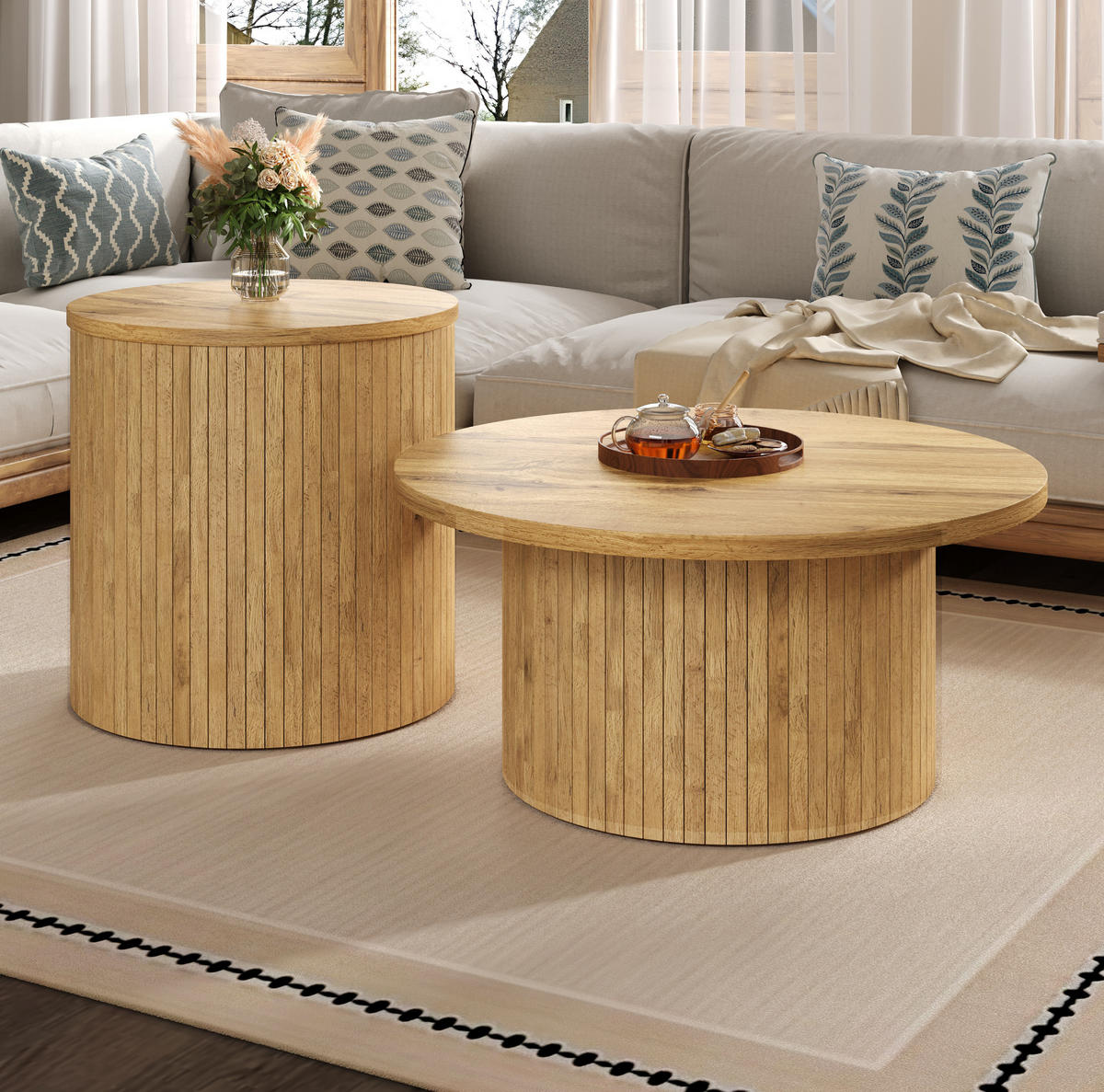 COUCHTISCH-SET 75/75/36 + 50/50/50,5 cm aus MDF, flexibel kombinierbar mit Stauraum in Naturholzoptik, Natur - Naturfarben, Holzwerkstoff (75/75/36cm) - Redom