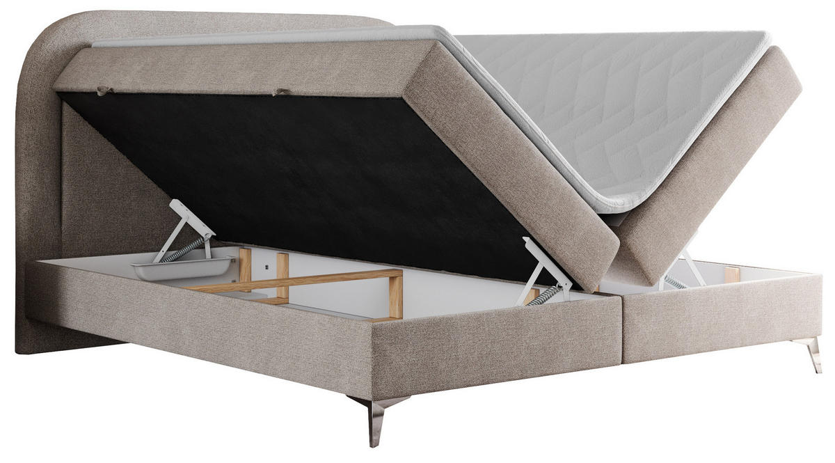 BOXBETT EIRA 120/200 Beige Struktur - H3 - Beige/Silberfarben, Holz/Textil (120/200cm) - MKS
