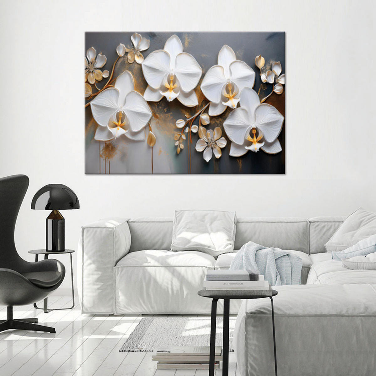 WANDBILD orchideen weiße blumen abstraktion - Weiß, Textil (60/40cm) - Feeby