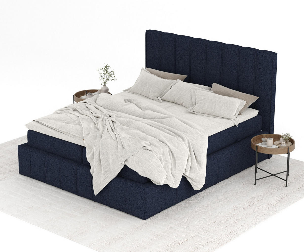 BOXBETT Moretti Marineblau 140/200 cm mit Matratze und Topper - Schwarz/Dunkelblau, Holz/Holzwerkstoff (140/200cm) - Maison de Reve