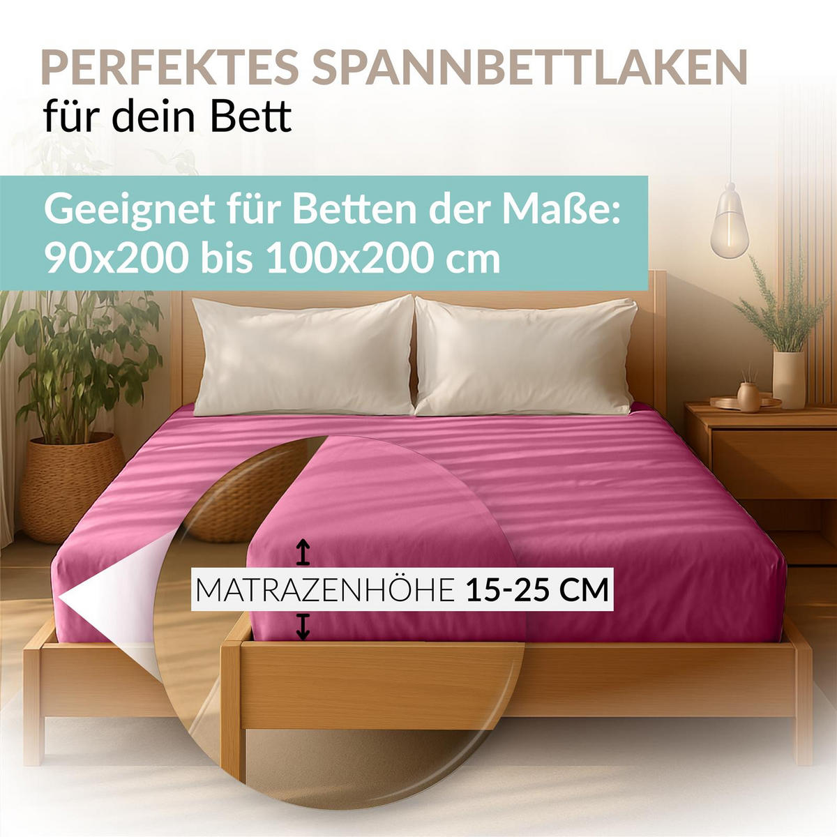 JERSEY-SPANNBETTLAKEN 90x200 - 100x200 Feine Bettlaken aus 100% Baumwolle, Spannbetttuch Laken Uni Pink - Pink, Textil (100/200cm) - Carpe Sonno