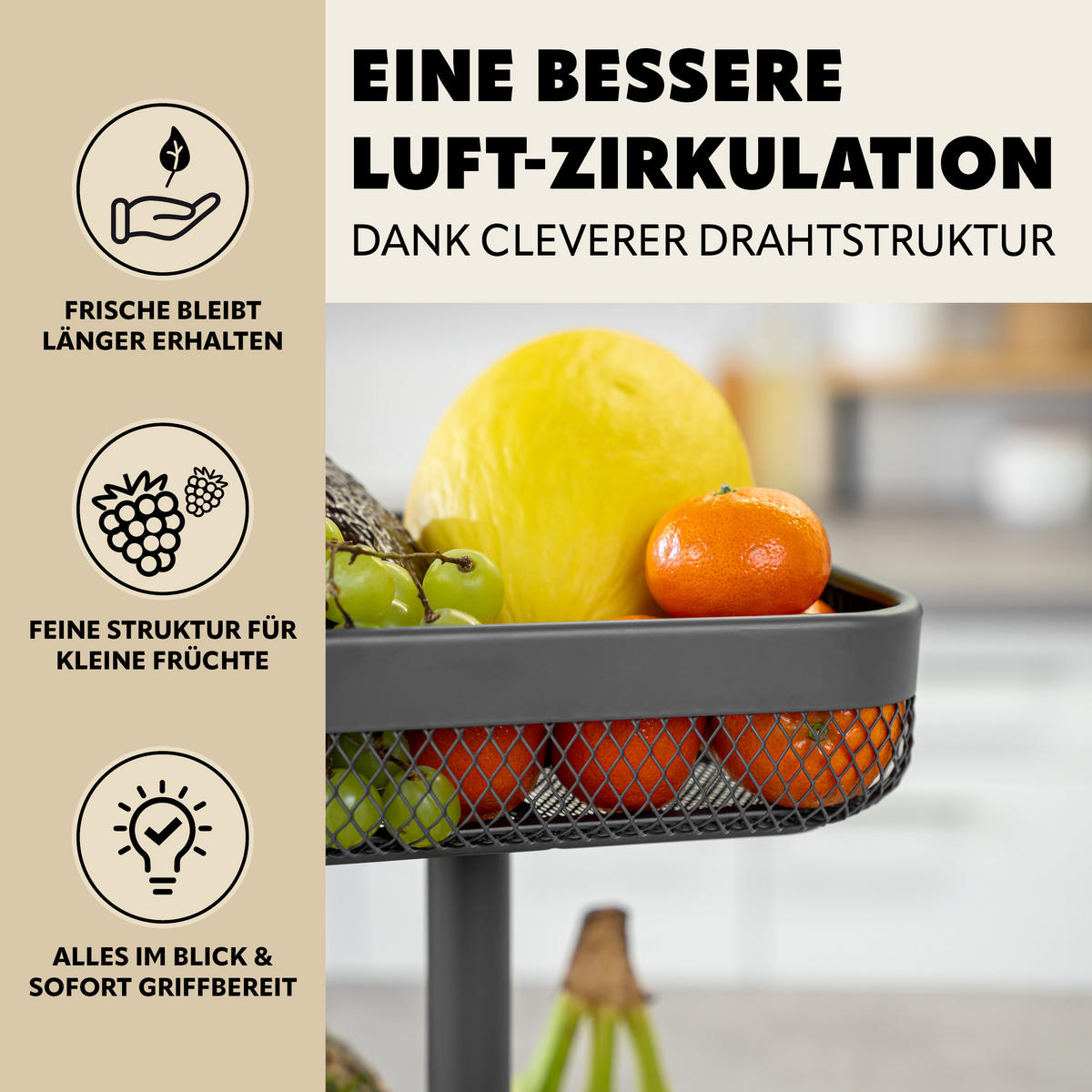 OBSTETAGERE, eckig, 2-stöckig, Ø 20 cm und 25 cm, grau, Metall - Grau, Metall (30cm) - eluno