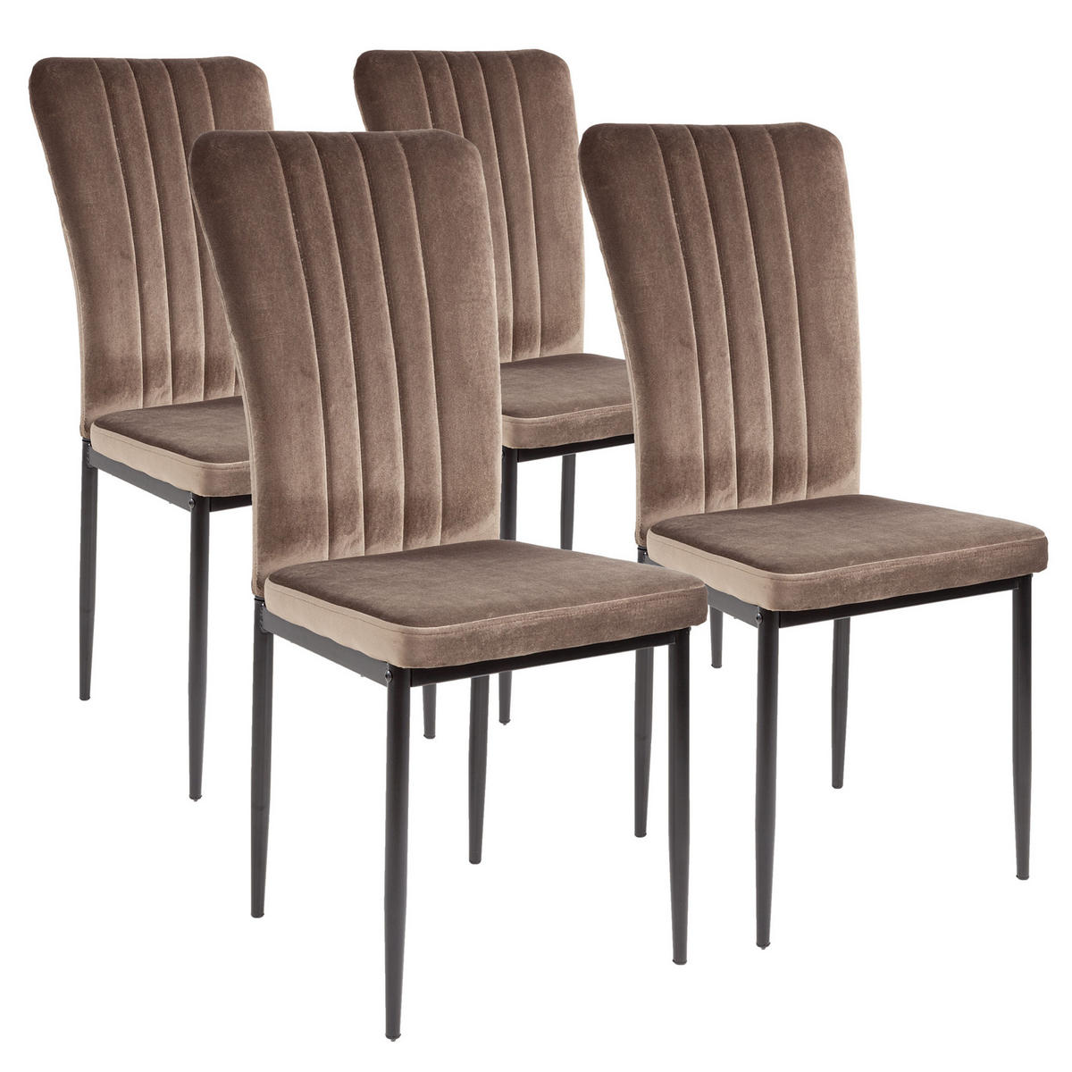 STUHL MODENA Samtbezug Metallbeine 4er Set Braun - Braun, Textil/Metall (42/96/43cm) - Albatros