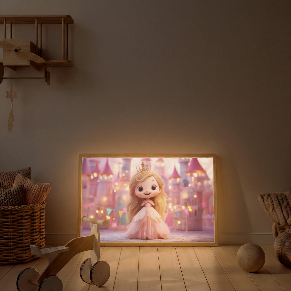 NACHTTISCHLAMPE MIT AKKU Prinzessin - Rosa - Schloss 100x70 cm - Rosa, Holzwerkstoff (8/100/70cm) - OnlyWow