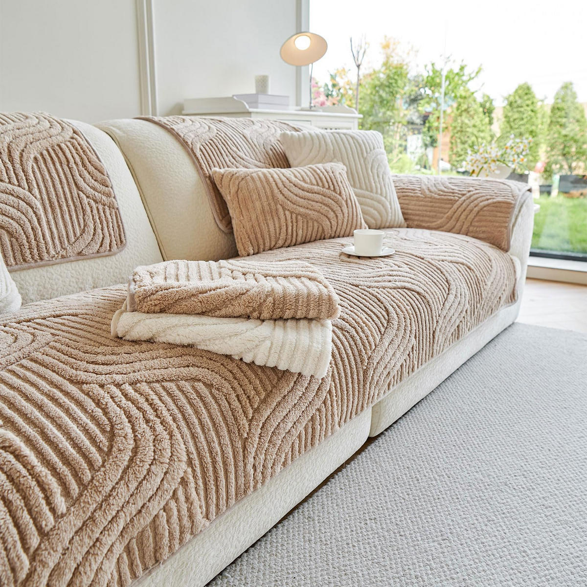 SOFAÜBERWURF Hellbraun 1 Stück Luxuriöses Plüschmaterial - Hellbraun, Textil (90/0.03/210cm) - Kaket