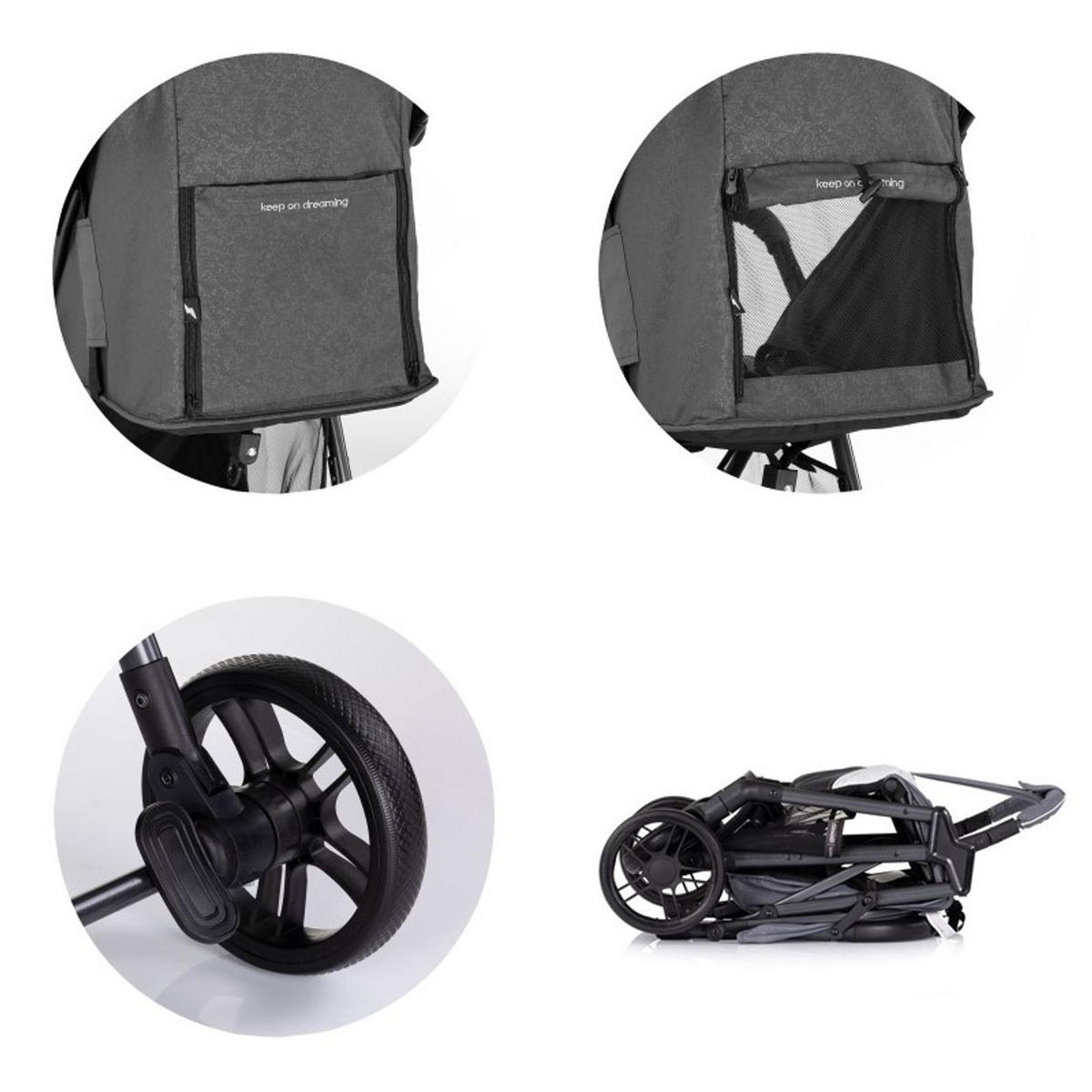 BUGGY Sparkle grau faltbar, Gurt am Griff, verstellbar - Grau, Metall (84/55/97cm) - Chipolino
