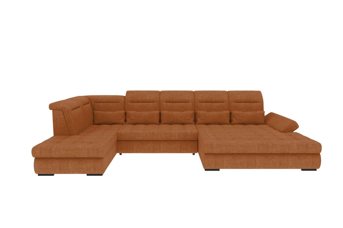 WOHNLANDSCHAFT Toscana Strukturstoff inkl. Schlaffunktion - Rostfarben, Textil (358/87/208cm) - 99rooms