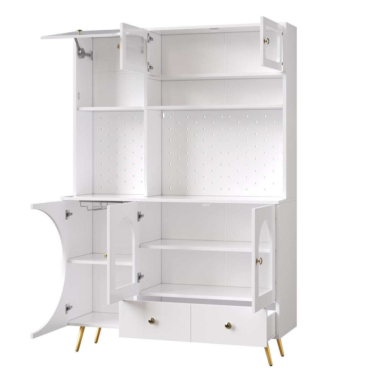 ANRICHTE Küchenschrank 120/40/176 cm aus MDF und Glas mit LED-Beleuchtung und Steckdosenleiste Weiß - Weiß, Holzwerkstoff (120/176/40cm) - Modenvie