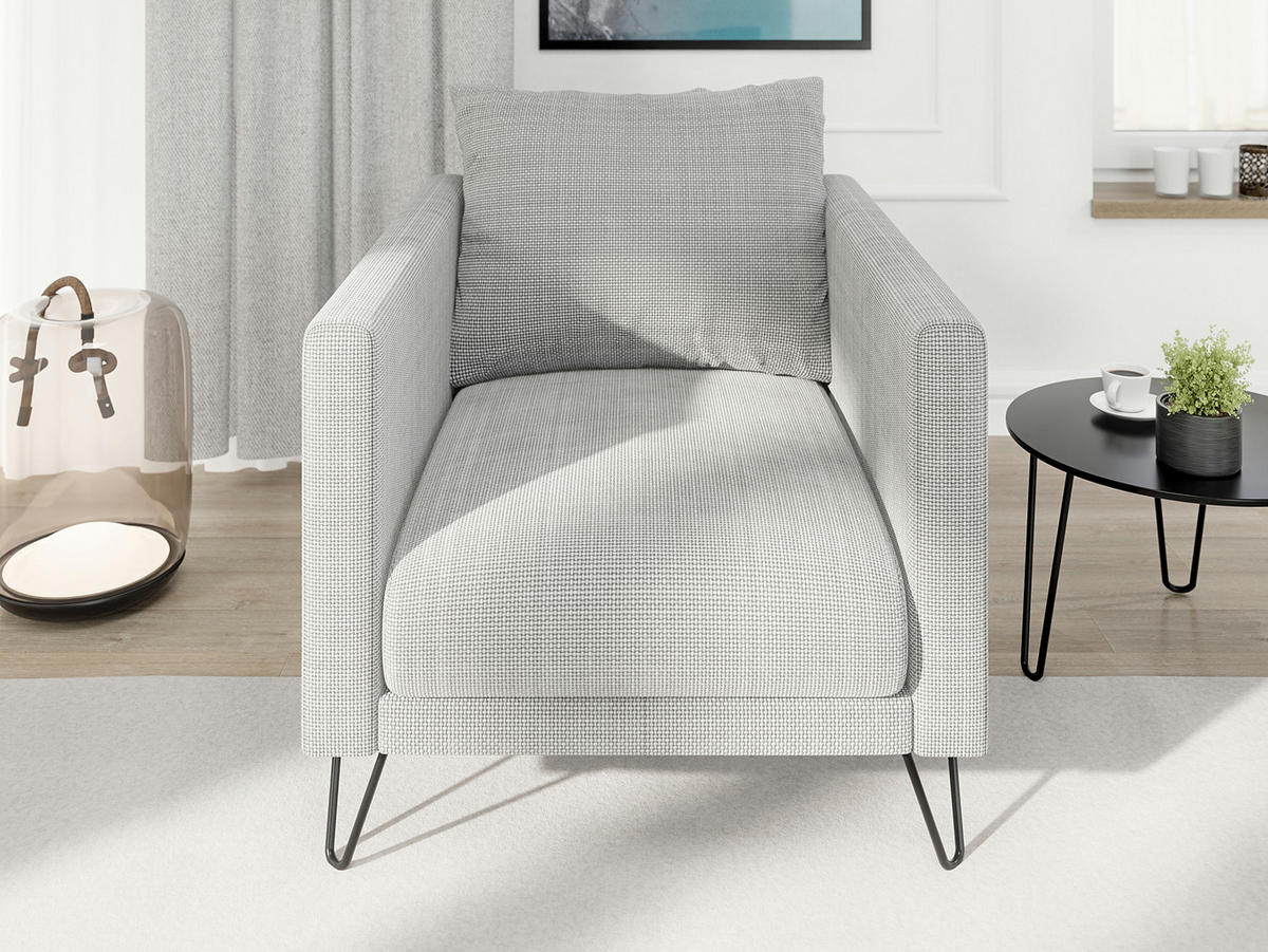 SITZGARNITUR 3+2+1 Harmony Hellgrau Chenille - Hellgrau/Schwarz, Holz/Textil (200/85/100cm) - S-Style Möbel
