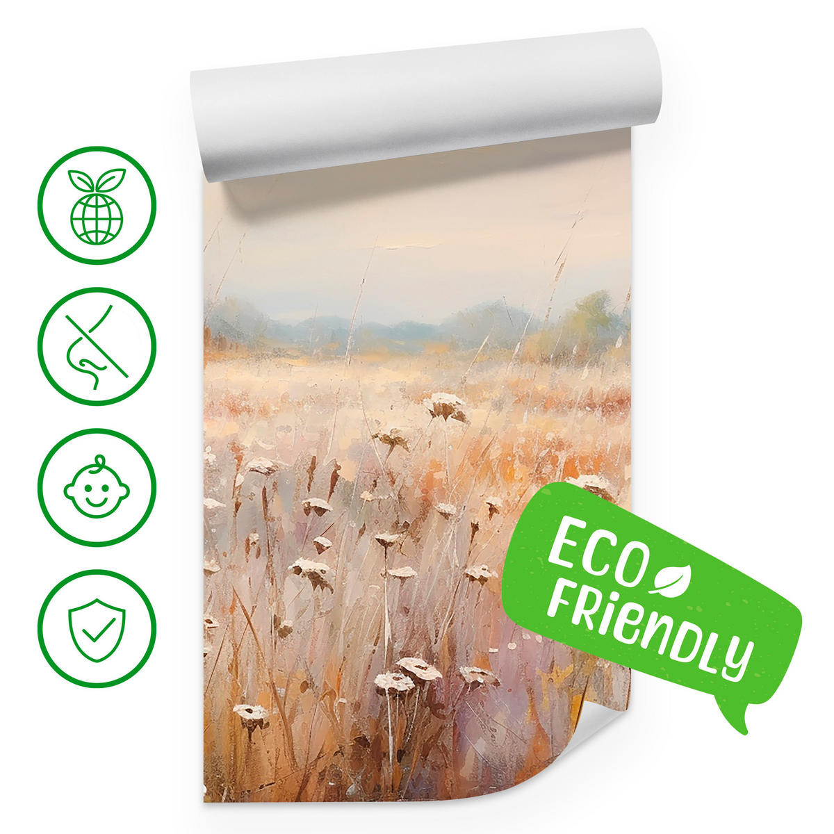 FOTOTAPETE für Esszimmer Wiese Pflanzen Retro Stil 150x105 - Gelb/Beige, Papier (150/105cm) - Muralo