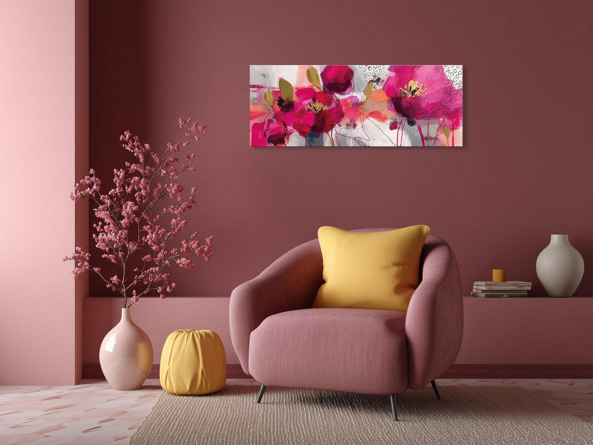 GLASBILD 80x30 cm florale Kunst pink gold - Weiß, Glas (80/30cm) - artissimo