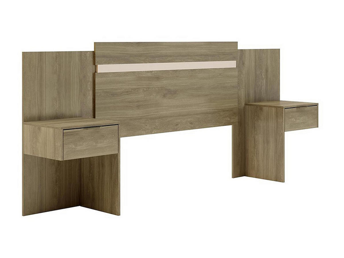 BETTKOPFTEIL ausziehbar mit integrierten Nachttischen - 140/160 cm - Eichefarben - PARATI - Eichefarben, Holz (252/106/39.5cm) - Vente-Unique