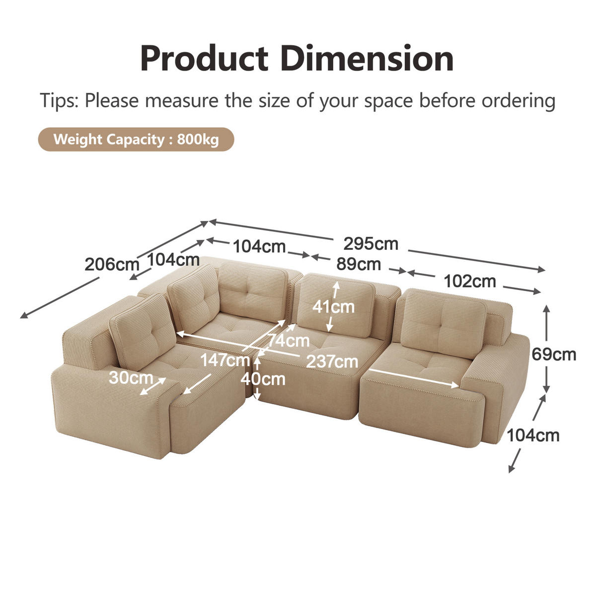 ECKSOFA modular Cord Beige - Beige, Kunststoff (104/382cm) - Meubliv