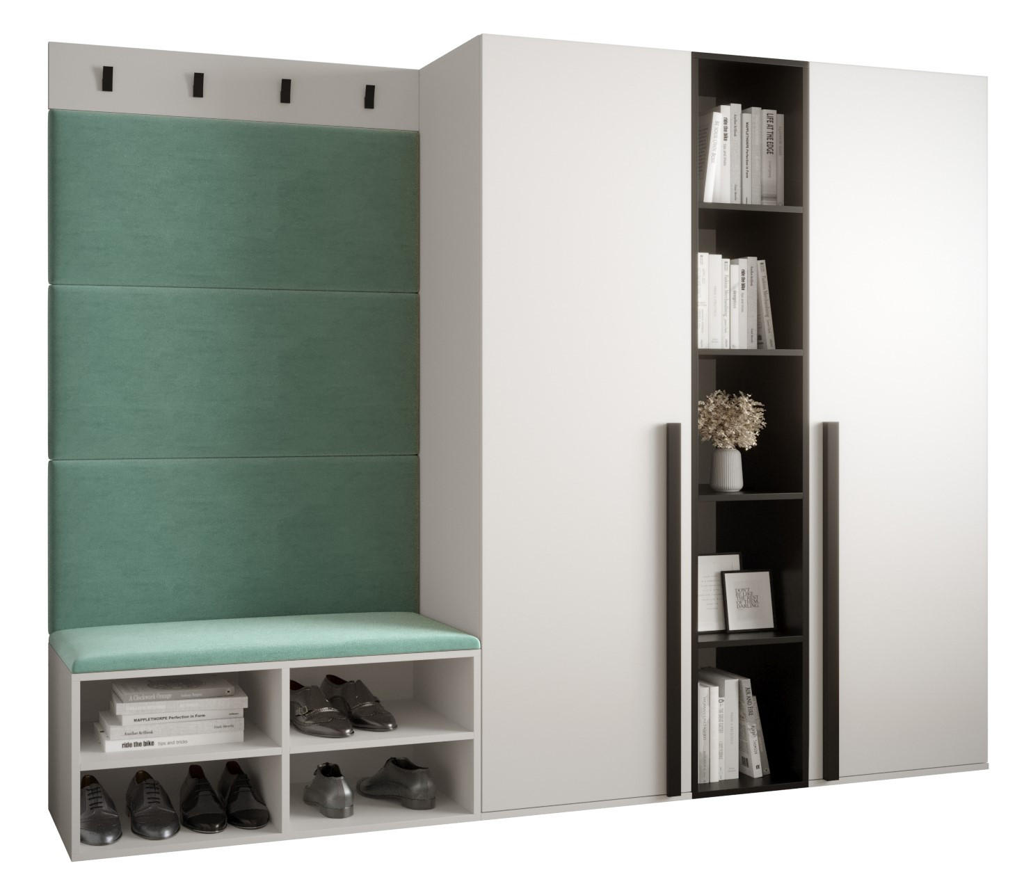 Möbel Kryspol Garderoben-Set Weiß, Mintgrün 214x184x42 cm