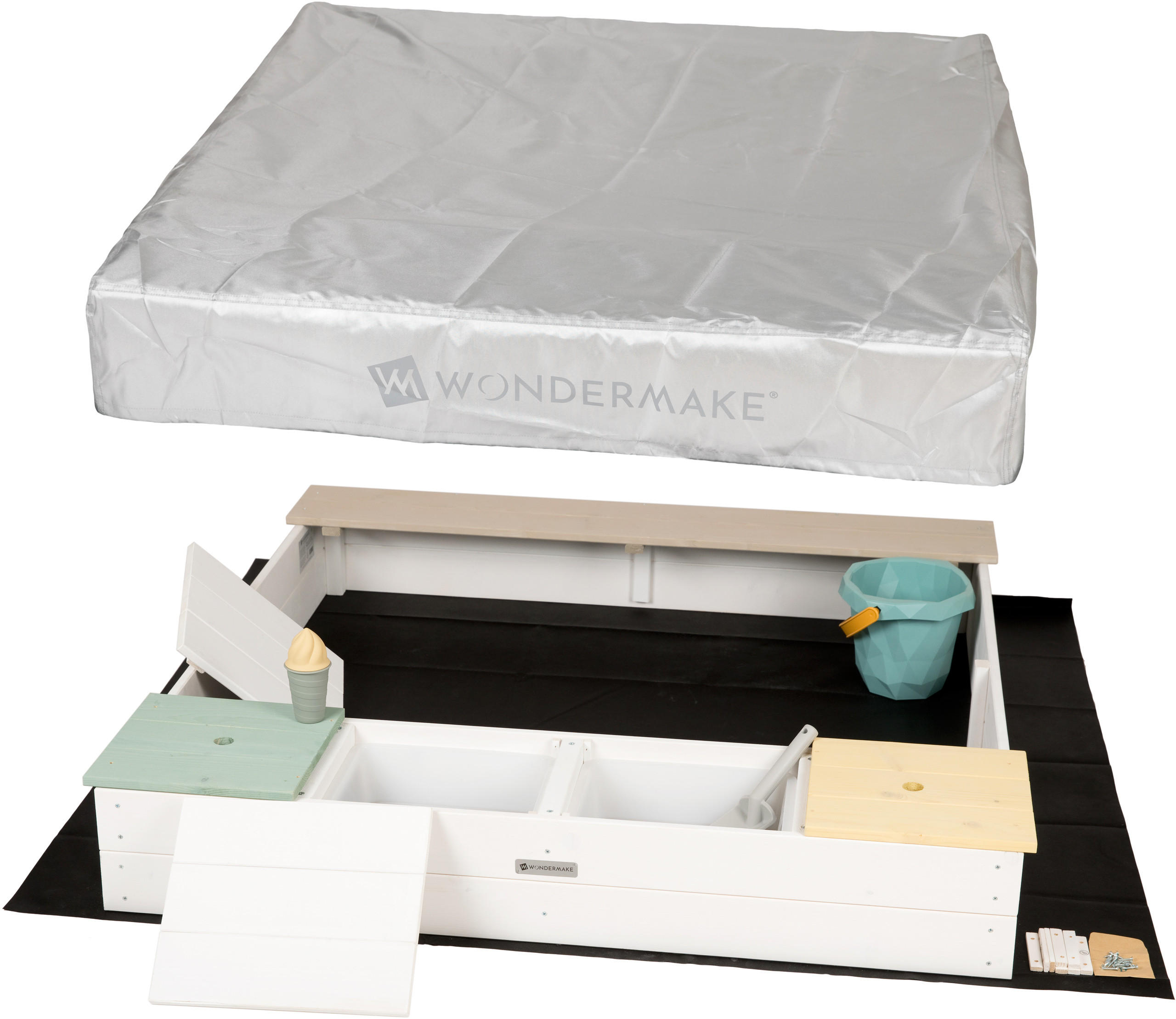 SANDKASTEN arena2 - Weiß, Holz (113/113/19cm) - WONDERMAKE