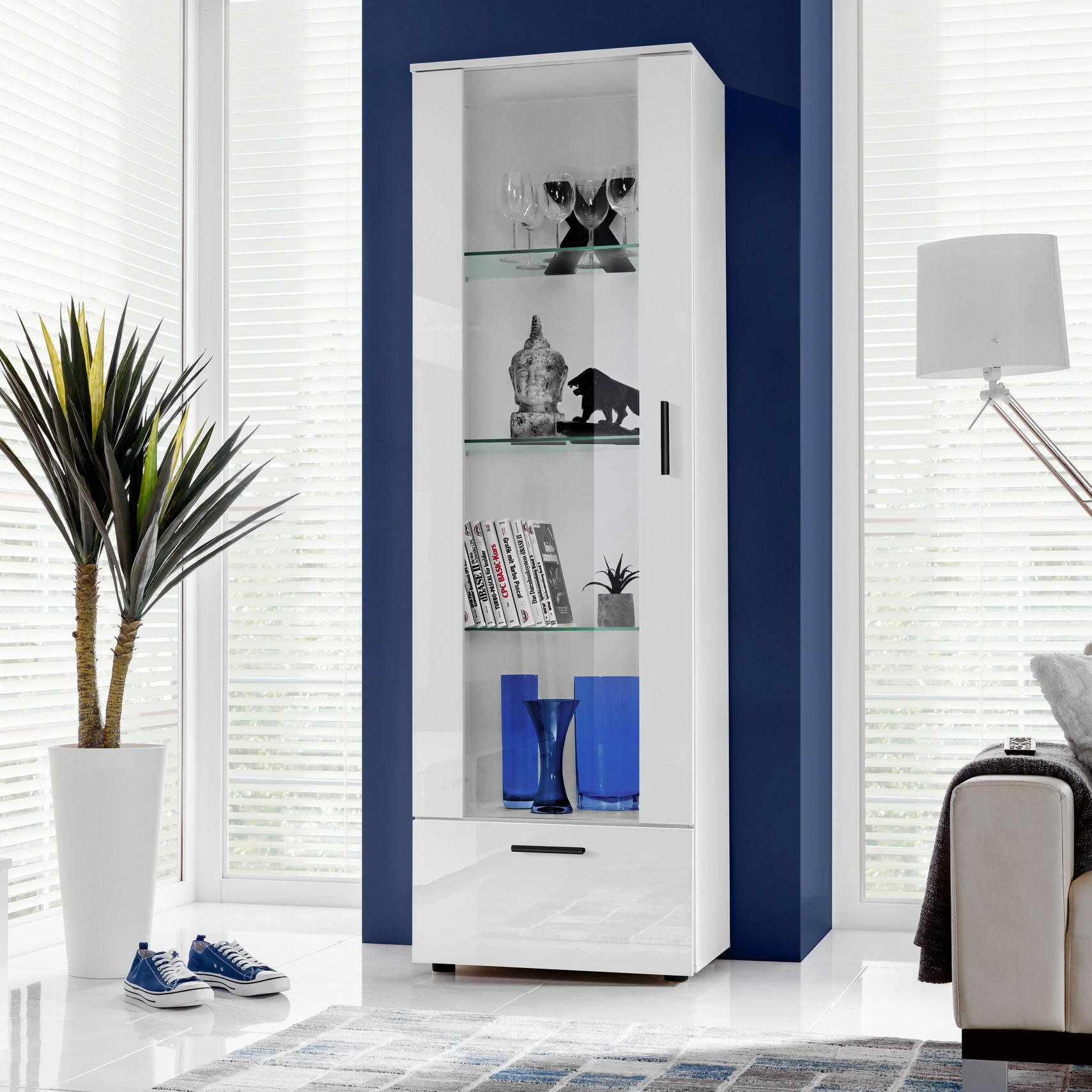 VITRINE ALESSANDRIA, Weiss - Schwarz/Weiß, Glas/Holzwerkstoff (60/192/42cm) - Komodee