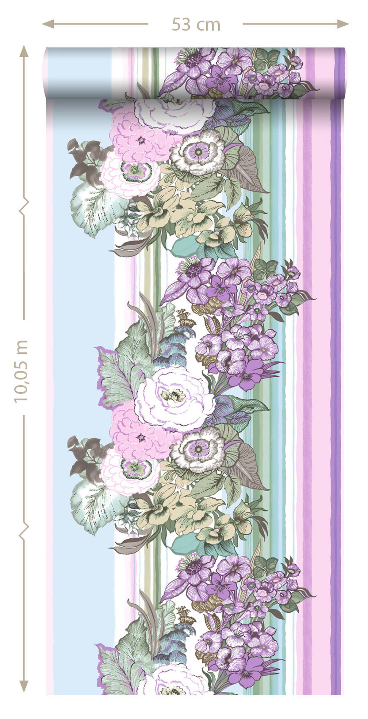 TAPETE Blumenmuster 53 cm x 10.05 m - Lila, Papier (53/1000cm) - ESTAhome