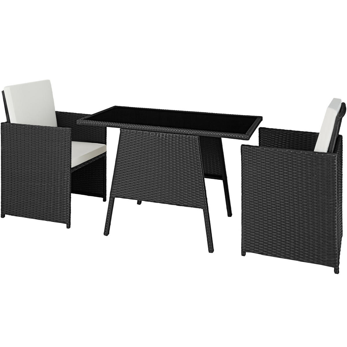 RATTAN SITZGRUPPE Lausanne,zusammenschiebbar,schwarz - Schwarz, Kunststoff - tectake