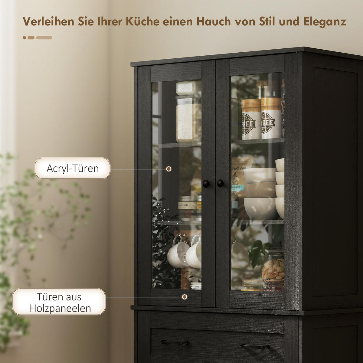 KÜCHENSCHRANK, Hochschrank mit Schublade, verstellbaren Einlegeböden, Schwarz - Schwarz, Holzwerkstoff/Metall (40/182.5/76cm) - HOMCOM