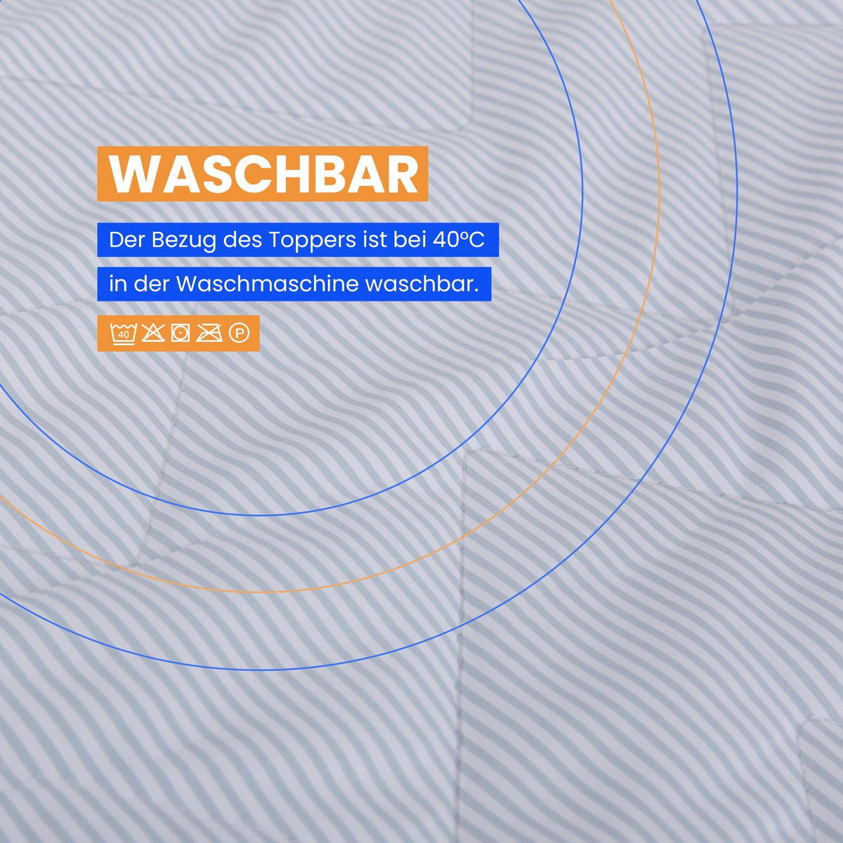 MATRATZENAUFLAGE mit Wendeseite blau/weiß gestreift 140x200x5cm - Weiß, Textil (140/200cm) - Bestlivings